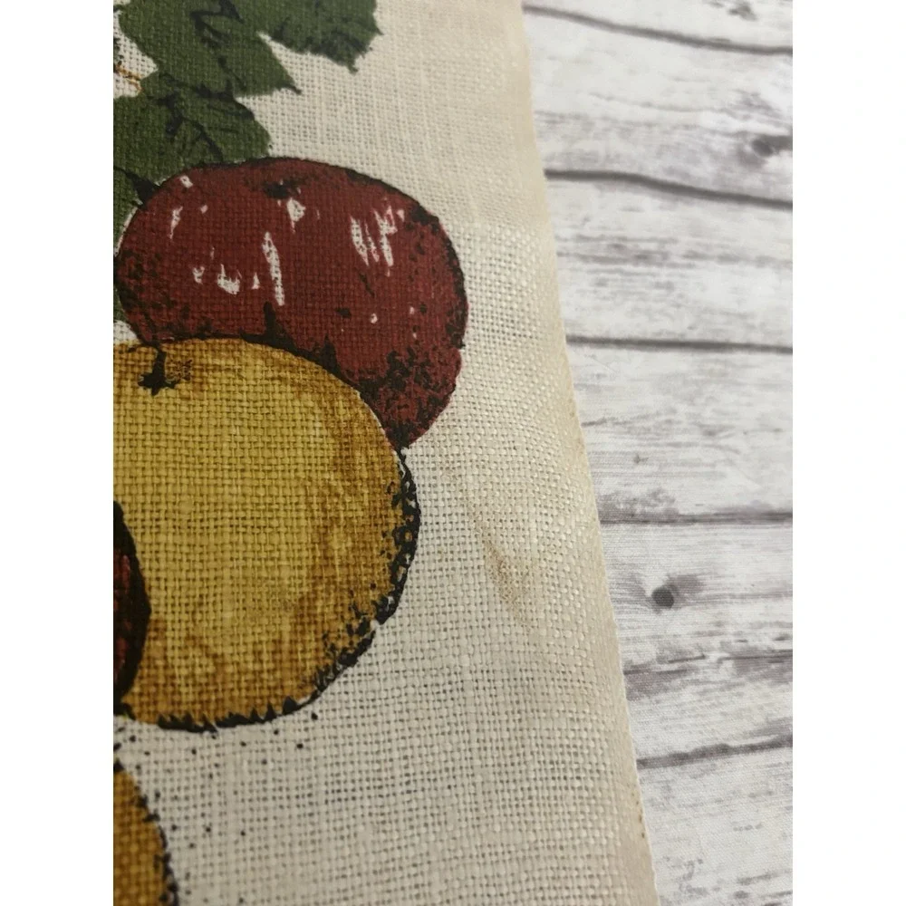 1975 Vintage MCM Linen Calendar Tea Towel Wall Hanging Country Apples Folk Art